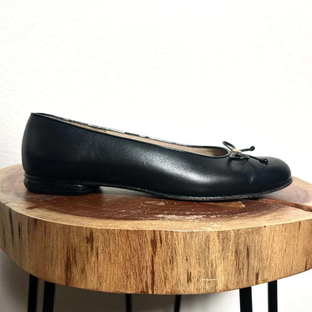 Salvatore Ferragamo Black Leather Bow Boutique Ballet Flat Shoes Womens 7 C